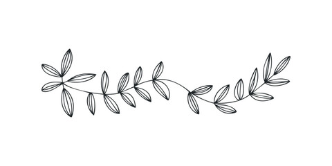 Wall Mural - Line drawing of curving branch with multiple leaves