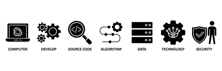 Programming icon set vector illustration for computer, develop, source code, algorithm, data, technology and security