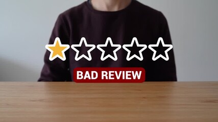 Wall Mural - Man Touches The 1 Star Icon, Giving Bad Review Concept. - closeup shot