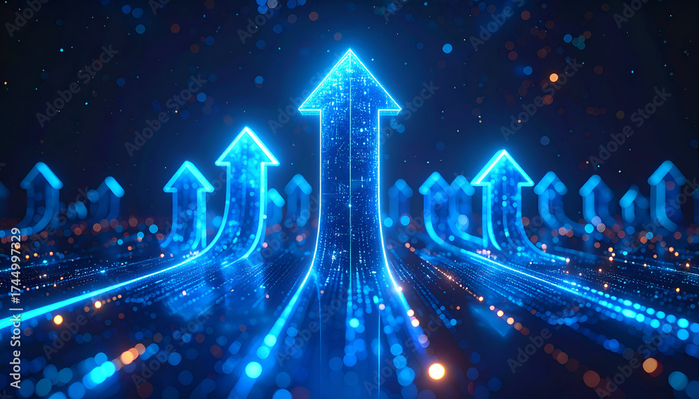 Modern digital glowing arrows pointing up, representing technology ...