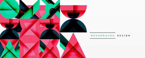 Wall Mural - Abstract geometric pattern. Vibrant pink, teal, black shapes overlap creating modern design. Minimalist aesthetic, clean lines present.