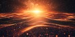© German - glowing orange and red abstract landscape with undulating digital waves and sparkling particles, resembling a cosmic sunrise. Ideal for technology, spirituality, sci-fi, or motivational content