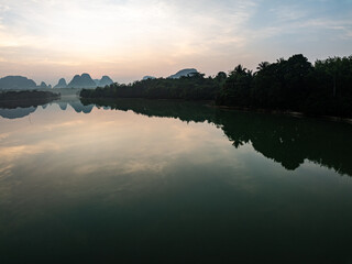Wall Mural - Beautiful sky over lake or pond Aerial view landscape