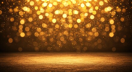 Golden bokeh lights background abstract sparkle glitter festive celebration holiday shiny texture surface backdrop elegant luxury warm