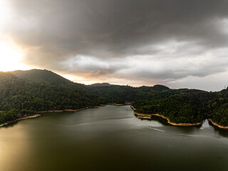 Wall Mural - Beautiful sky over lake or pond Aerial view landscape