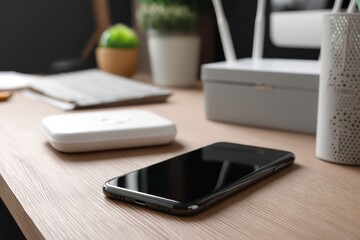 Mockup Smartphone Screen and Wi-Fi Router on Desk
