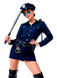 © Elena - Attractive female police officer in uniform posing confidently with a baton, handcuffs, and sunglasses