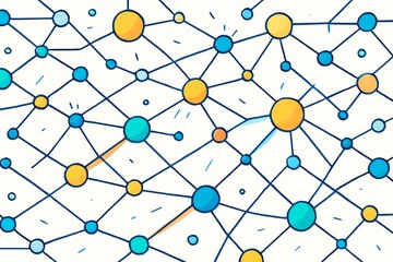 Wall Mural - Abstract connected circles with lines symbolizing a digital network or data flow over a white background in a creative technology style illustration. Ai generative