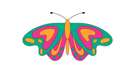 Wall Mural - Colorful groovy butterfly in a retro psychedelic cartoon look. Abstract funky pop form as a groovy element. Perfect sticker with y2k details for playful vintage style or fun accent design.