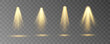 © Strongstock03 - A full set of stage spotlights arranged in symmetry, all glowing in warm yellow tones. Light rays converge in the middle, highlighting a central focal point. Perfect for drama and show visuals.