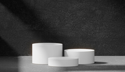Wall Mural - White product display podium in cement room, with soft shadows from the window