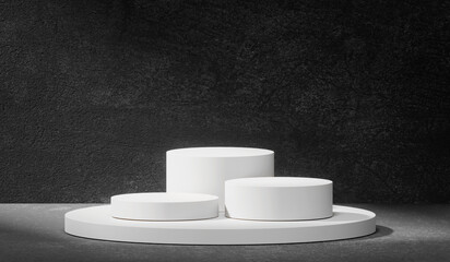 Wall Mural - White product display podium in cement room, with soft shadows from the window