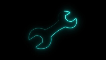Glowing Neon Blue Setting Gear Icon Animation on Black Background
