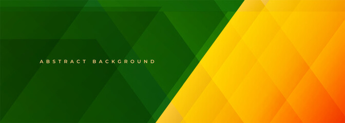 Wall Mural - Green and orange modern abstract wide banner with geometric shapes. Dark green and yellow abstract background. Vector illustration