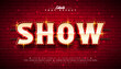 © articular - Show 3D Text Effect Design Editable and Scalable Vector Graphic Style with Light Bulb Frame Billboard and Retro Marquee Signboard Typography Lettering on Vintage Brick Wall Background. Premium Luxury