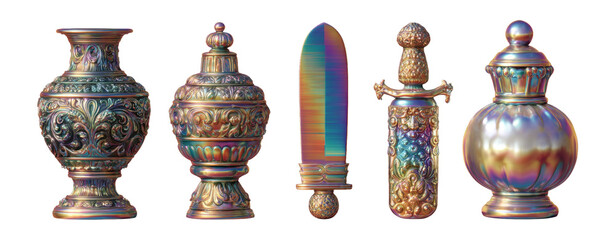 Elegant Antique Vases and Decorative Objects in Colorful Metallic Finish
