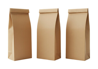 Three tall brown paper bags isolated on transparent background