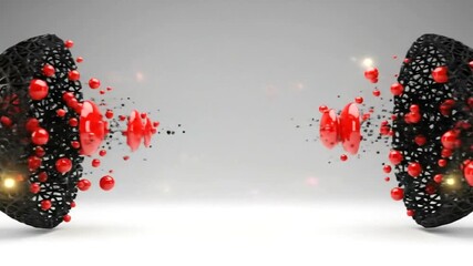 Wall Mural - Abstract depiction of dynamic spheres with red elements against a gray backdrop