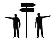 © Eugen - Silhouettes of Two Business People Want to Go in Different Directions. White collar workers and company leadership CEO expressing opinion