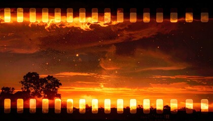 Wall Mural - Breathtaking sunset over a tranquil landscape, with silhouettes of trees against a vivid sky