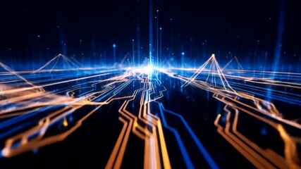Wall Mural - Abstract digital landscape with vibrant light trails and peaks in motion