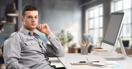 Successful busy professional man working in office