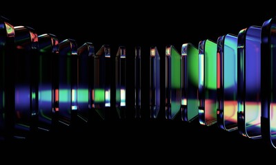 Wall Mural - Abstract iridescent glass cubes on a black background, 3d render