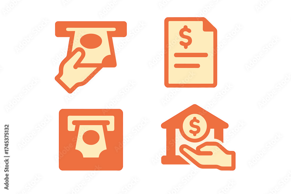 Financial operations symbols for ATM transactions, banking, and billing ...