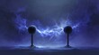 © kelin - Two spherical objects mounted on vertical poles connected by bright arched arc discharge resembling lightning-like elect