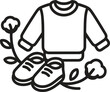 © NASRIN - Simple line drawing of a sweater and sneakers surrounded by cotton stems