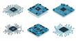 © Maureen - Isometric microchip collection with circuit patterns and electronic details