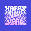 © sporsho - Retro groovy happy new year lettering with pink and white gradient on blue background text greeting