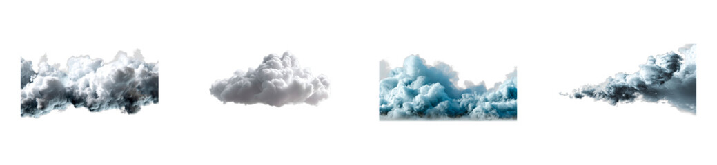 Wall Mural - Set of Puffy White and Blue Smoke Wisps on Black