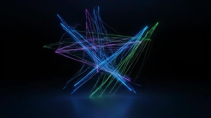 Wall Mural - Intersecting abstract glowing lines forming complex geometric patterns and slowly shifting in a dark space geometric, network, forming