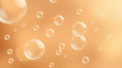 Wall Mural - A soft focus image of many floating transparent bubbles on a warm orange and yellow background