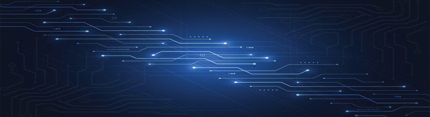 Abstract blue glowing line technology circuit board background design. Communication dot and line speed internet concept. Vector illustration