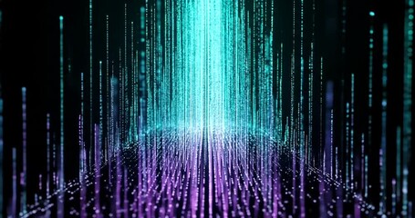 Wall Mural - Abstract digital waterfall with vibrant colors and glowing particles in motion