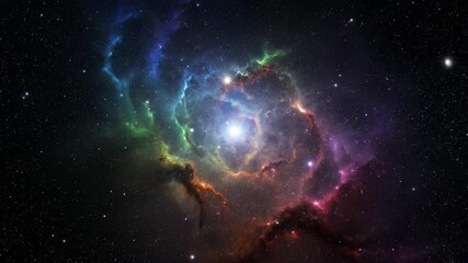 Wall Mural - a cosmic nebula swirls majestically, its vibrant dust and gas clouds slowly shifting and emitting br