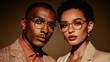 © CreativeSuburb - Diverse young couple posing wearing modern eyeglasses