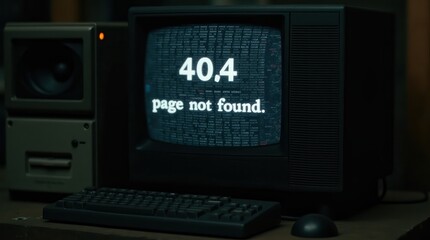 Vintage computer displays a 404 page not found error