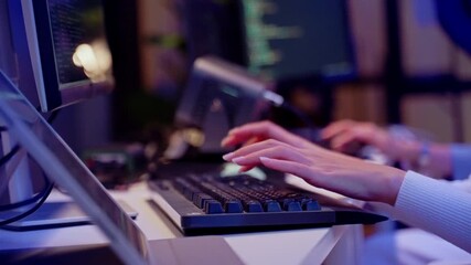 Asian software engineer or programmer team working late in development office,problem solving or algorithm of ai assistant helping for work.software developer,digital technology security concept