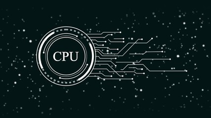 Wall Mural - Futuristic C P U processor chip circuit board technology abstract background digital data processing network connection glowing lines and particles