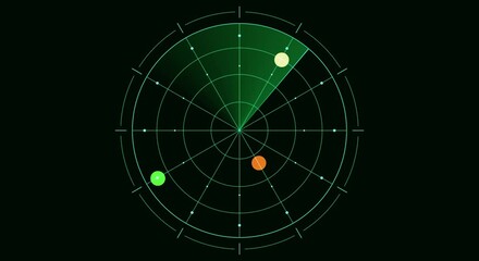 Technology radar animation with dark green background.