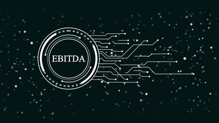 Wall Mural - E B I T D A financial metric abstract H U D interface with glowing digital circuits and particles on dark background for business analytics and corporate finance concepts