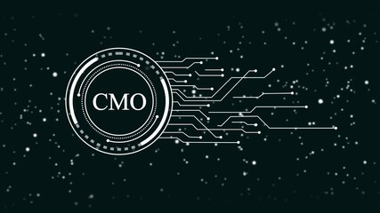 Wall Mural - Digital C M O logo emblem abstract technology circuit network connection data flow futuristic interface glowing particles dark background