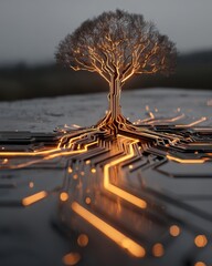 Wall Mural - Abstract Glowing Tree Formed by Circuit Board Pathways and Designs