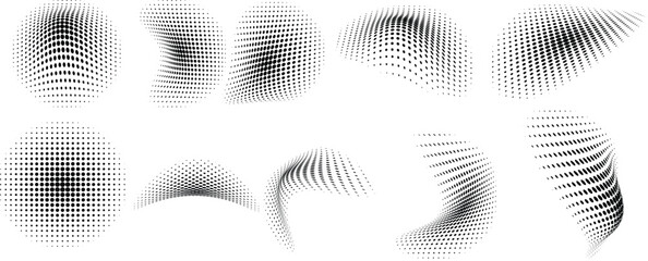 Wall Mural - Halftone dotted pattern wavy vector set