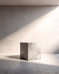 Wall Mural - Minimalist Empty Concrete Pedestal with Rough Texture in Gallery