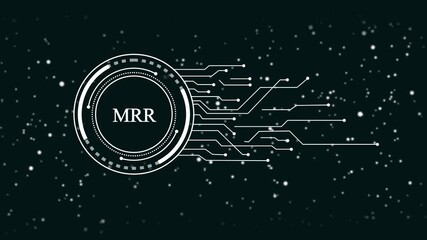 Wall Mural - Futuristic M R logo animation with digital network lines and glowing particles on dark background for technology and finance concepts