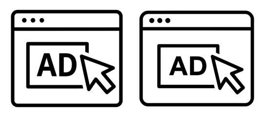 Wall Mural - Vector art of two online advertising icons, showcasing web browser and mouse cursor clicking ad